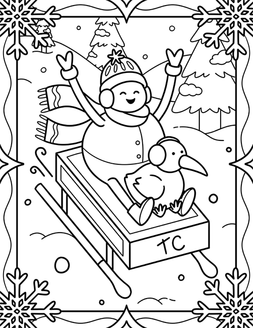 Chef and Crispin on a matchbox sled