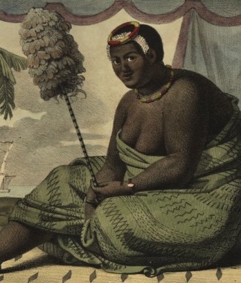 Queen Ka'ahumanu sitting on a rug