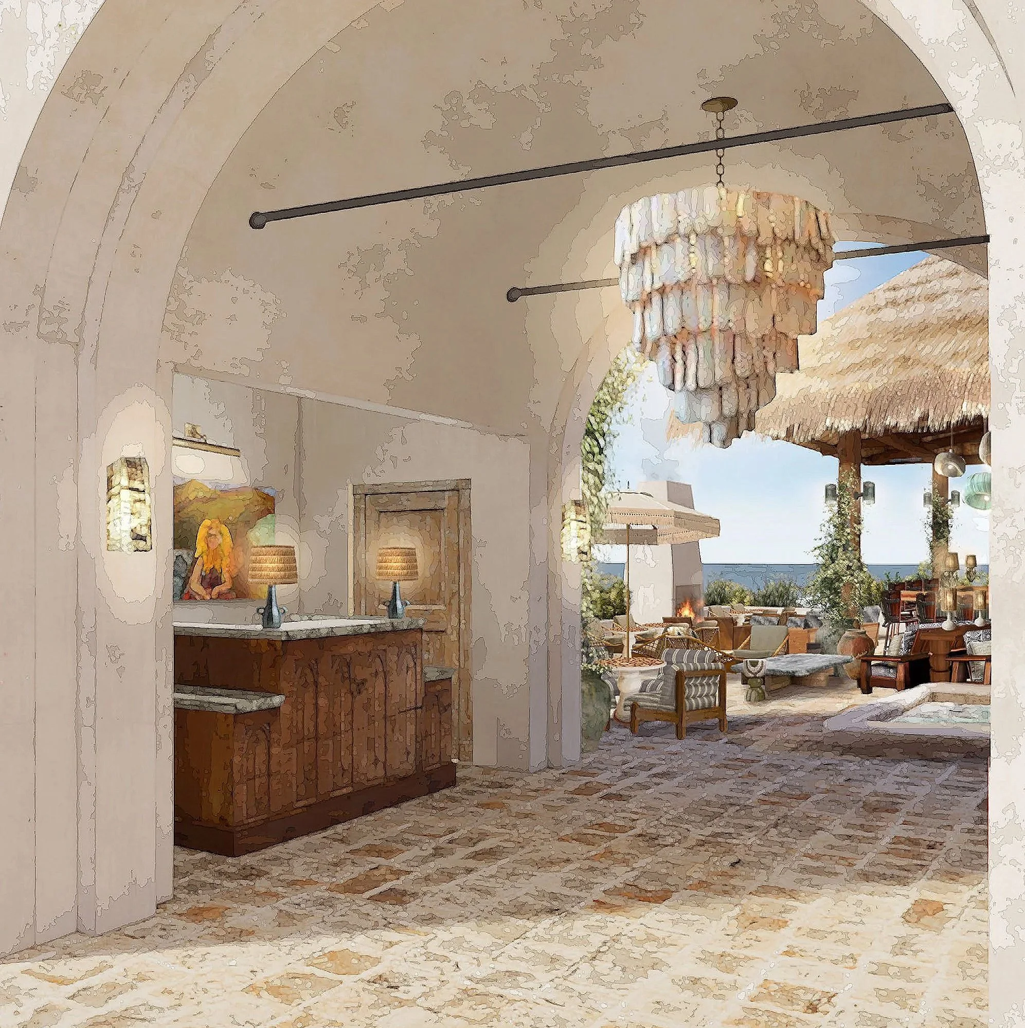Soho Beach House Los Cabos interior and beachfront hospitality spaces