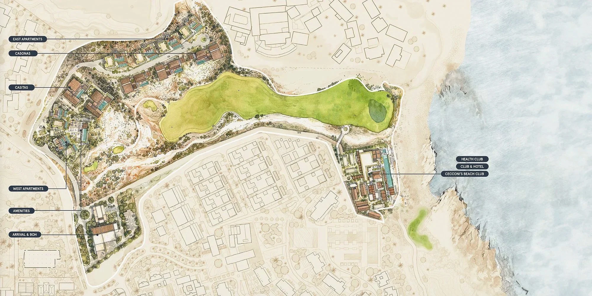 Soho Residences Los Cabos masterplan at Cabo del Sol with beachfront and private residences