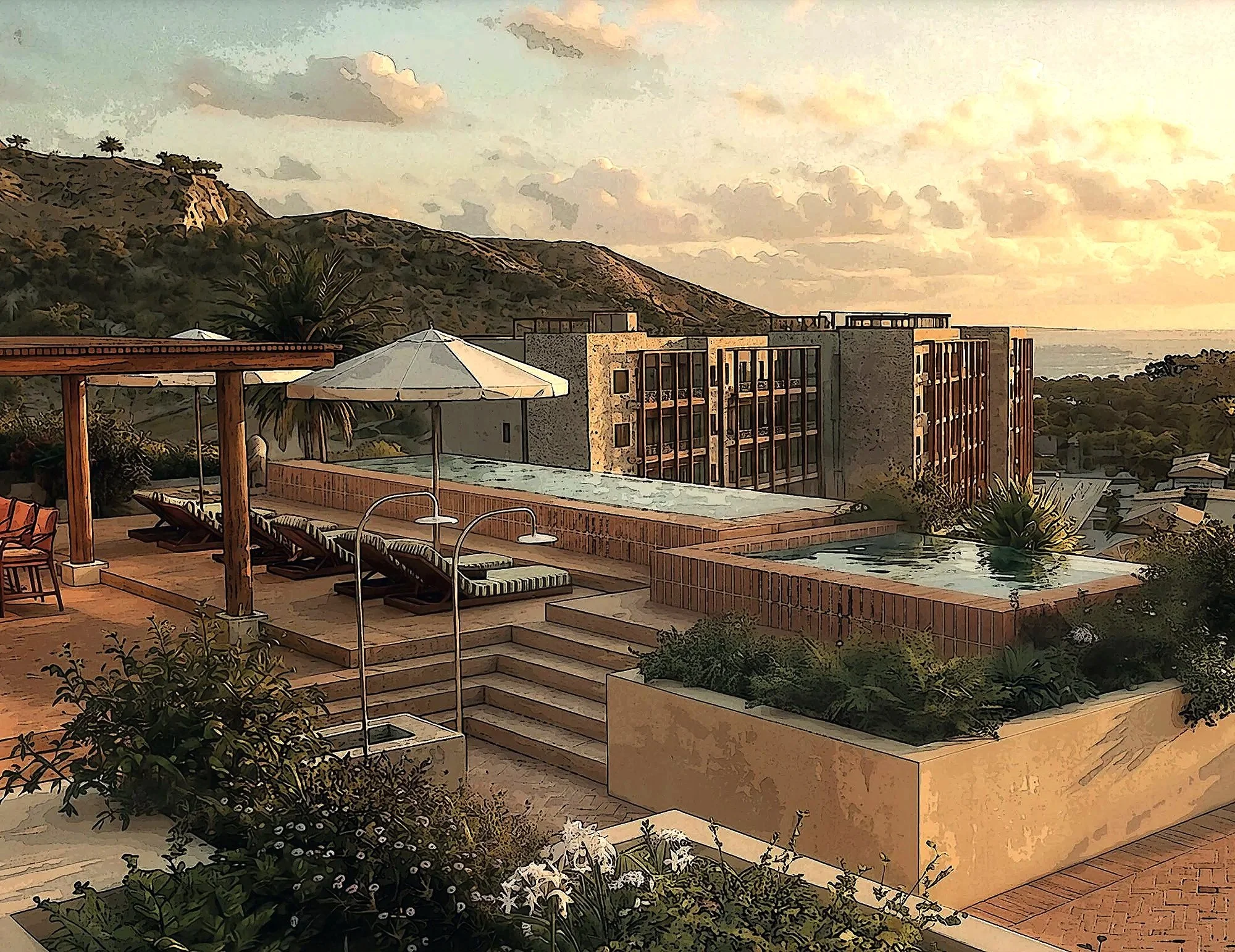 Soho Residences Los Cabos penthouse terrace with private pool and ocean views