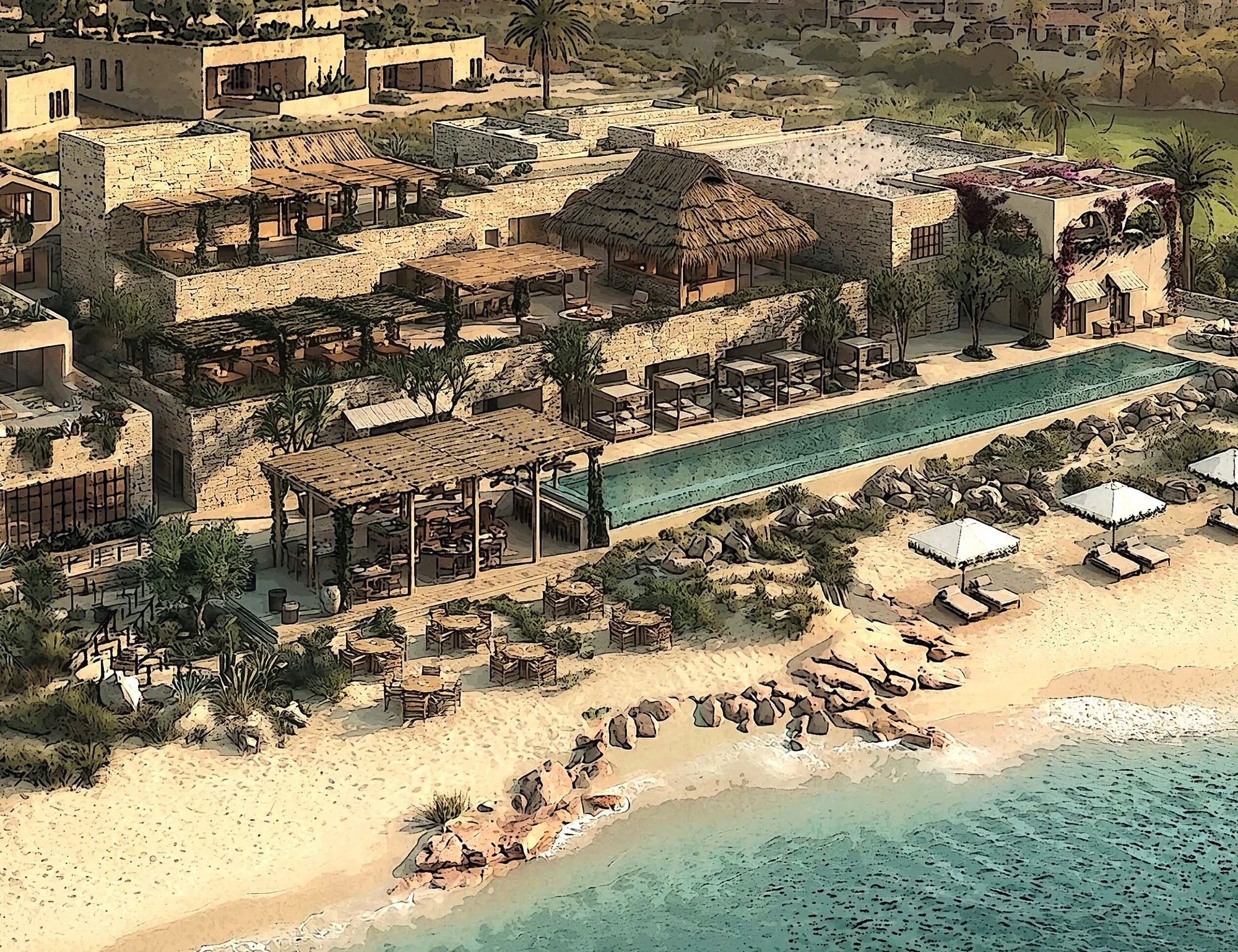 Soho Beach House Los Cabos beachfront setting at Cabo del Sol