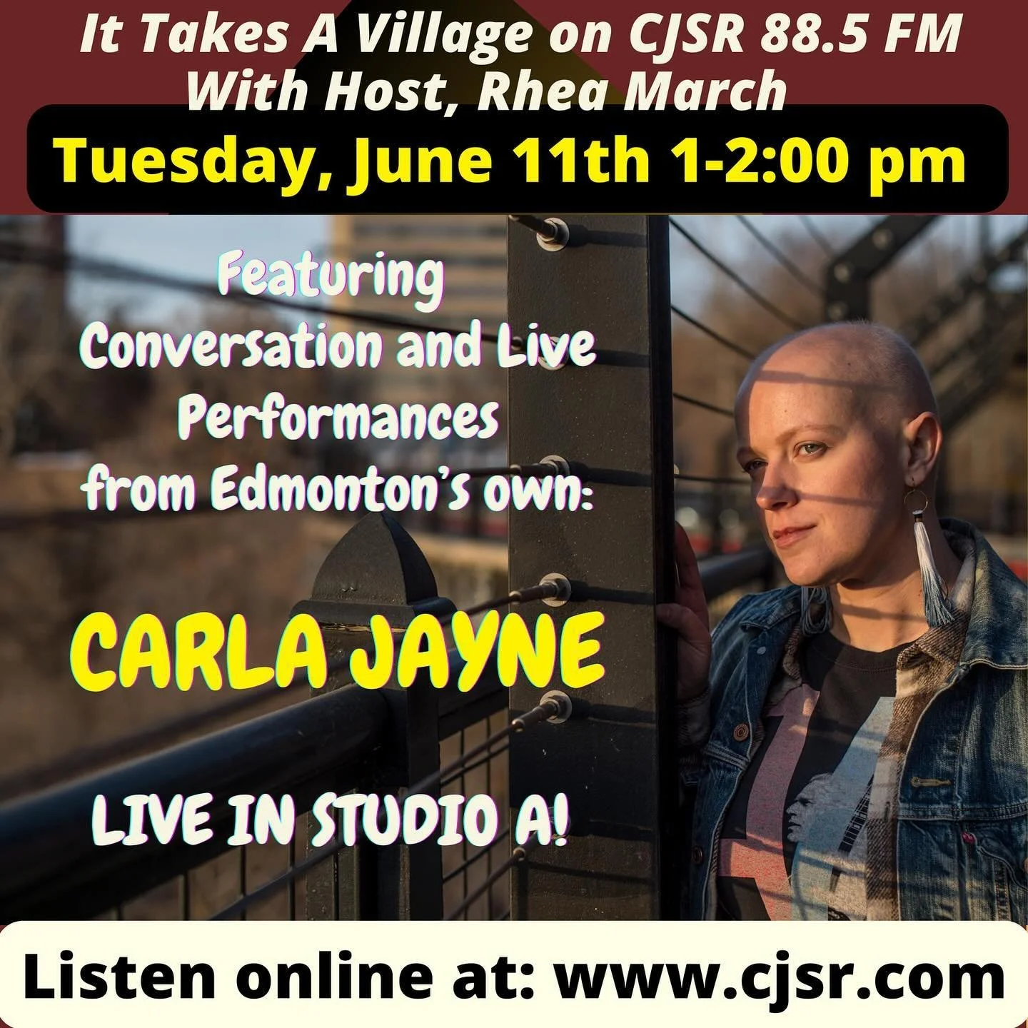 Chatting and singing with Rhea on @it_takes_a_village_on_cjsr this afternoon 😊 Tune in if you can, but the interview&rsquo;ll be uploaded to SoundCloud afterwards as well!
.
.
.
.
.
#livemusic #yegmusic #yegmusicscene #yegradio #cjsr