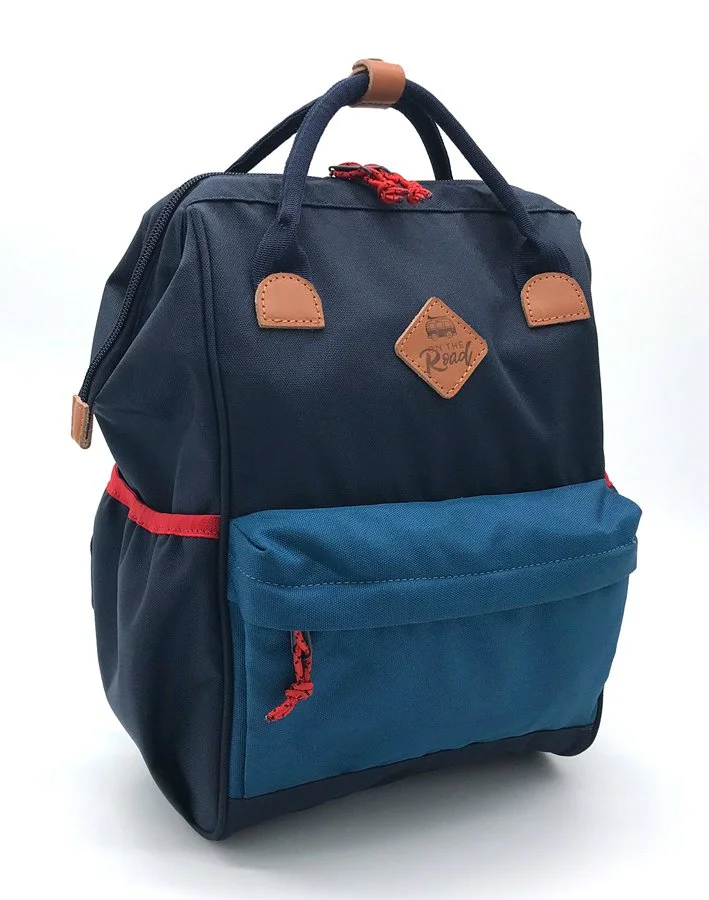  12L backpack using 600D RPET as main fabric and full printed 150D as a lining. With leather trims.  Made for  Nature &amp; Decouvertes © 