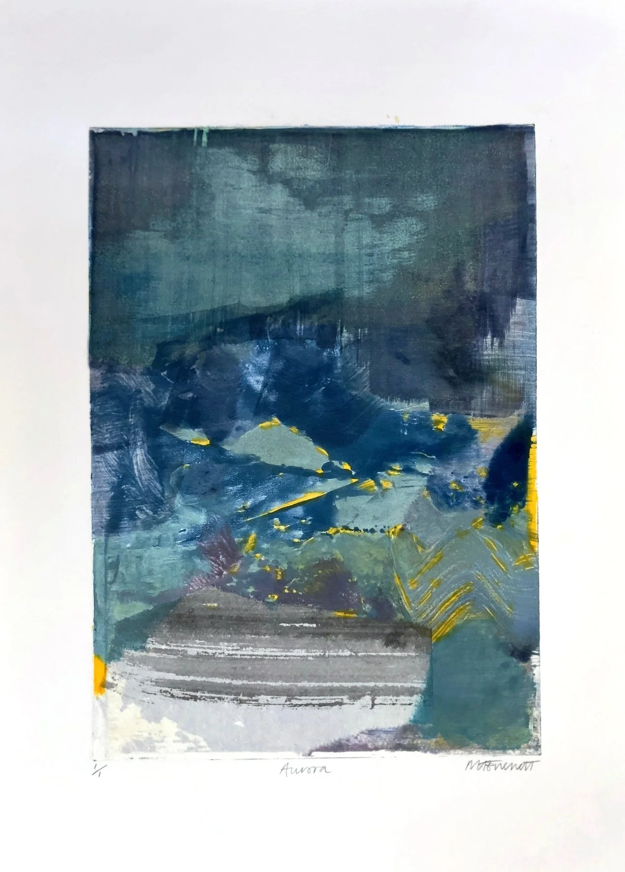 Aurora, monotype with collage 1/1, A3, 2024