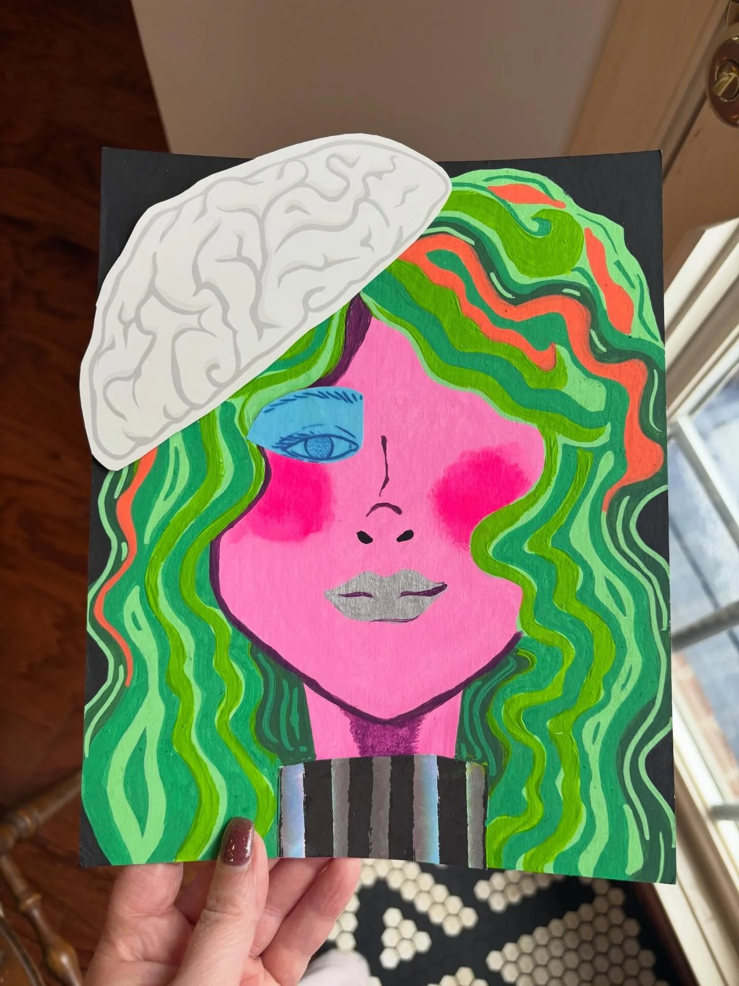 Another iced-in work in progress. It&rsquo;s a mixed media piece (primarily acrylic and collage) that will be called &ldquo;Have we not learned?&rdquo; Gotta figure out what to use for her other eye still and touch up a few spots&hellip;