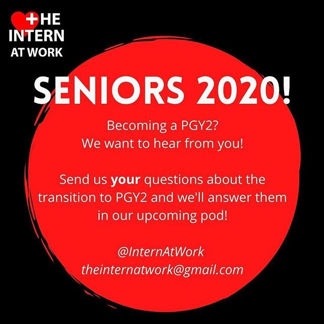 ATTN: Are you becoming a Senior Medical Resident (SMR) come July 1st? 
@theinternatwork is preparing a &quot;Transition to SMR&quot; podcast to help PGY2s. From one resident to another, we're here to answer your questions about becoming a PGY2!

Send