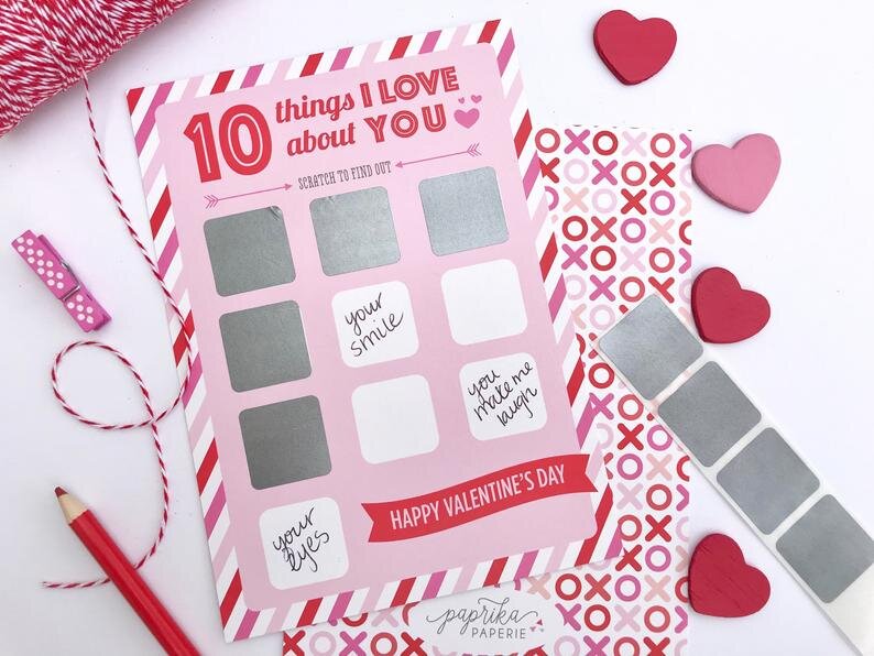 Scratch off Valentine Card, 10 Things I Love About You — Paprika Paperie