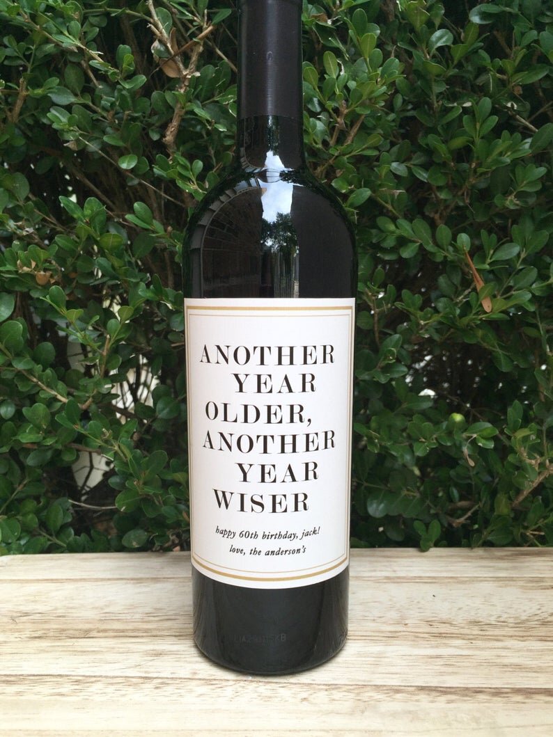 Another Year Older, Another Year Wiser Wine Label — Paprika Paperie