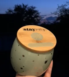 silly teal gold dot jar