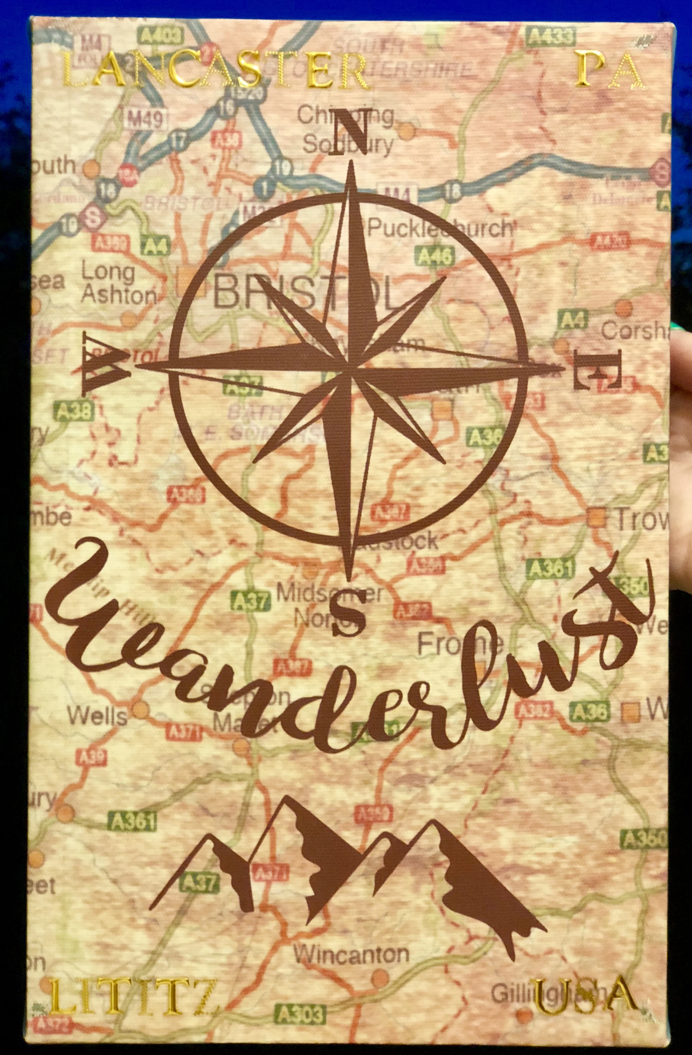 Wanderlust map canvas, Lancaster, Lititz PA