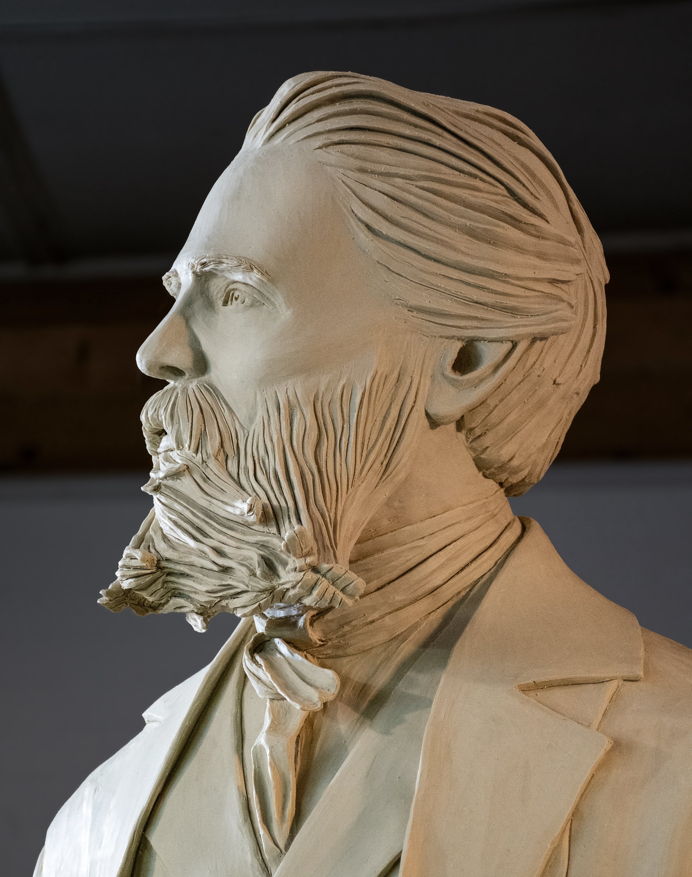 The wind blows around the entire figure, following the motion of the ribs, creating a sense of conflict and energy. Melville is enveloped.