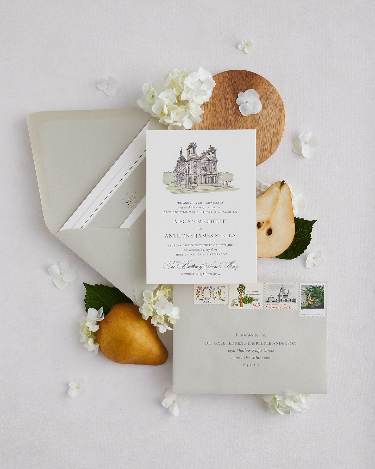 It&rsquo;s the illustrated artwork, the font choices and layout, the pillowy letterpress on double thick cotton paper, it&rsquo;s the subtle moss green and white color palette, the layering of inserts in the envelope, the clean, modern monogram&helli