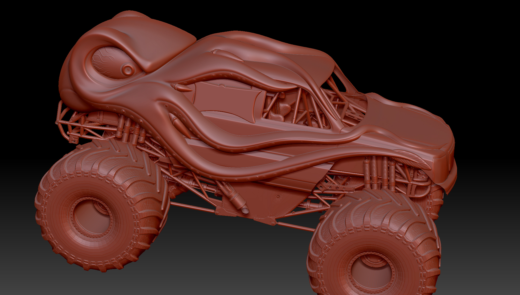 3D model of the Kraken Monster Truck. Original model was built in Lightwave 3D based on 3D scans of the Jestalade body. The base model was then brought into ZBrush for detailing and finishing.