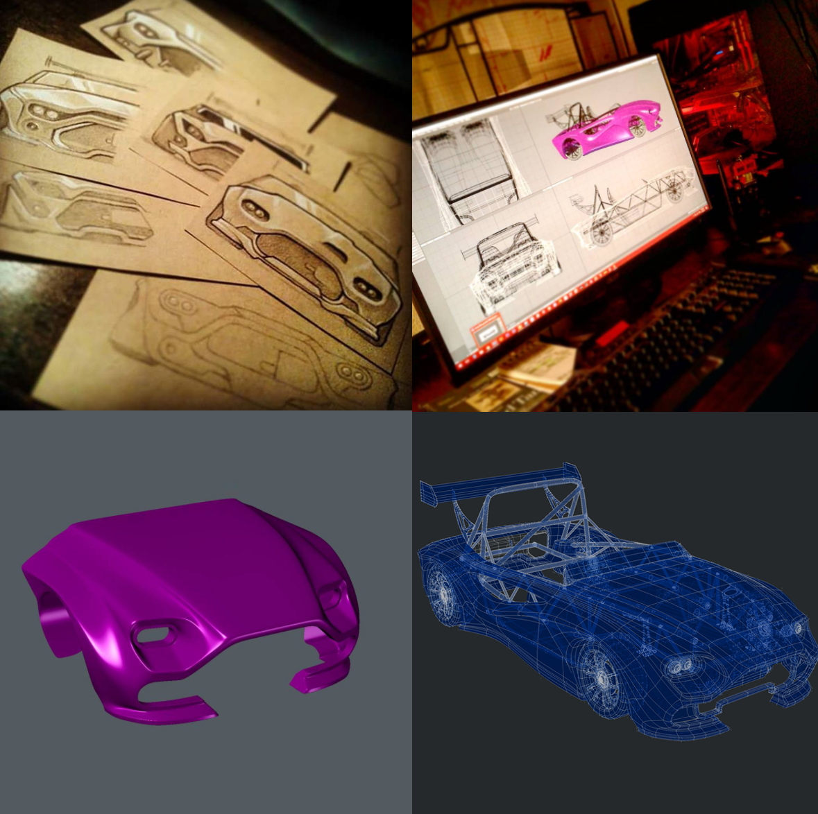Many sketches of different ideas were done before the choosing the right combination for the body