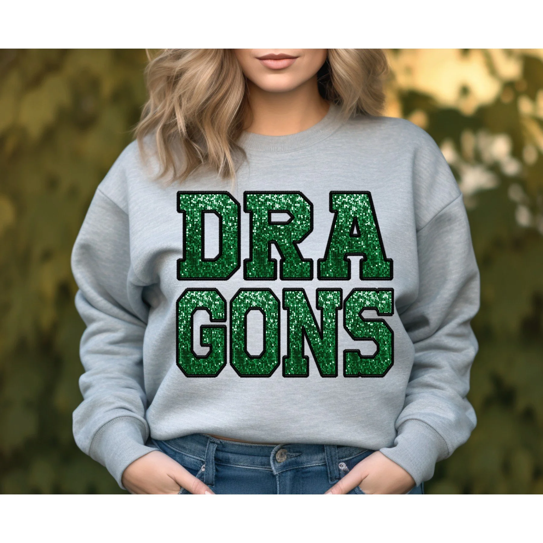 "DRAGON" FAUX EMBROIDERED SEQUIN SWEATSHIRT