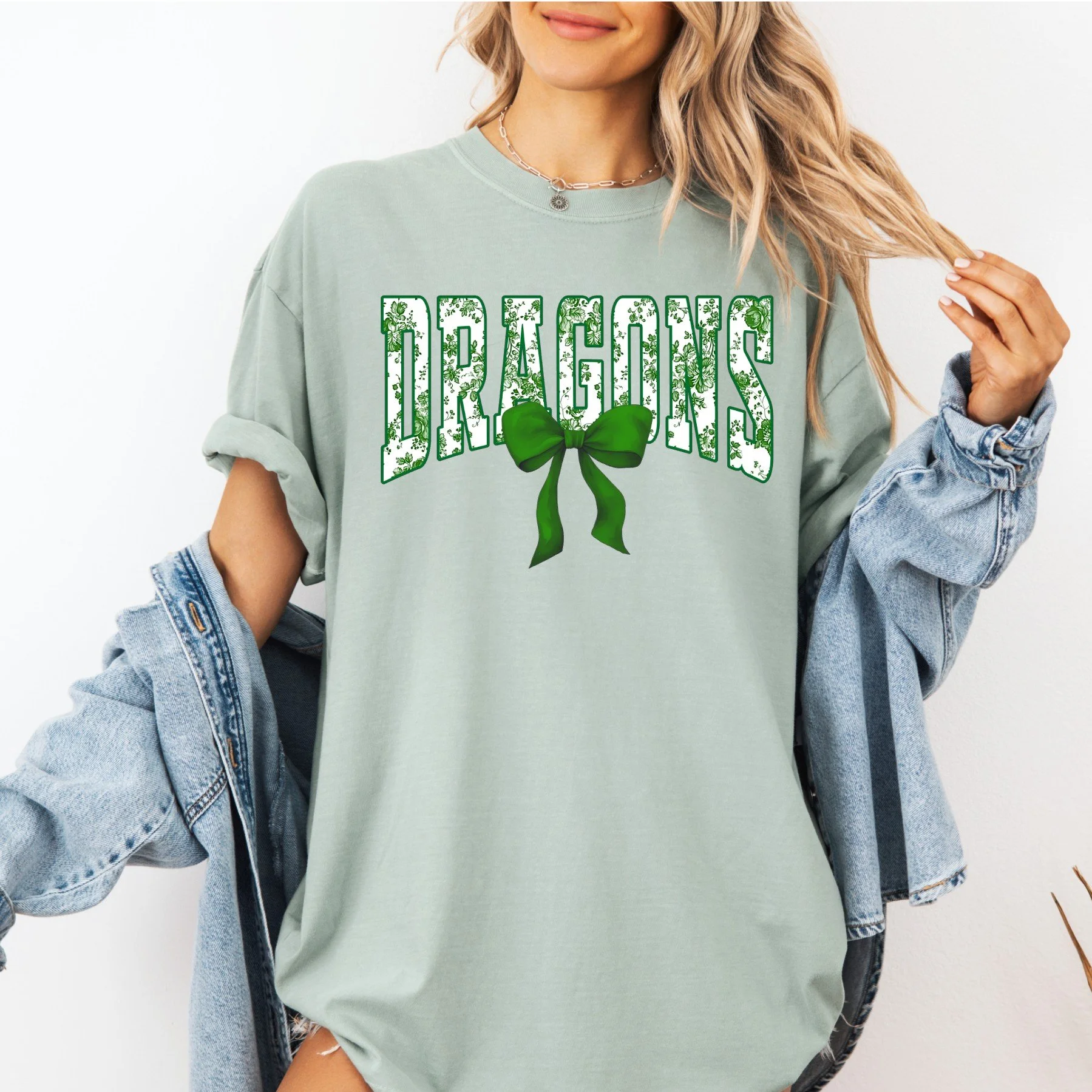 Dragons Toile Sage Green Tee