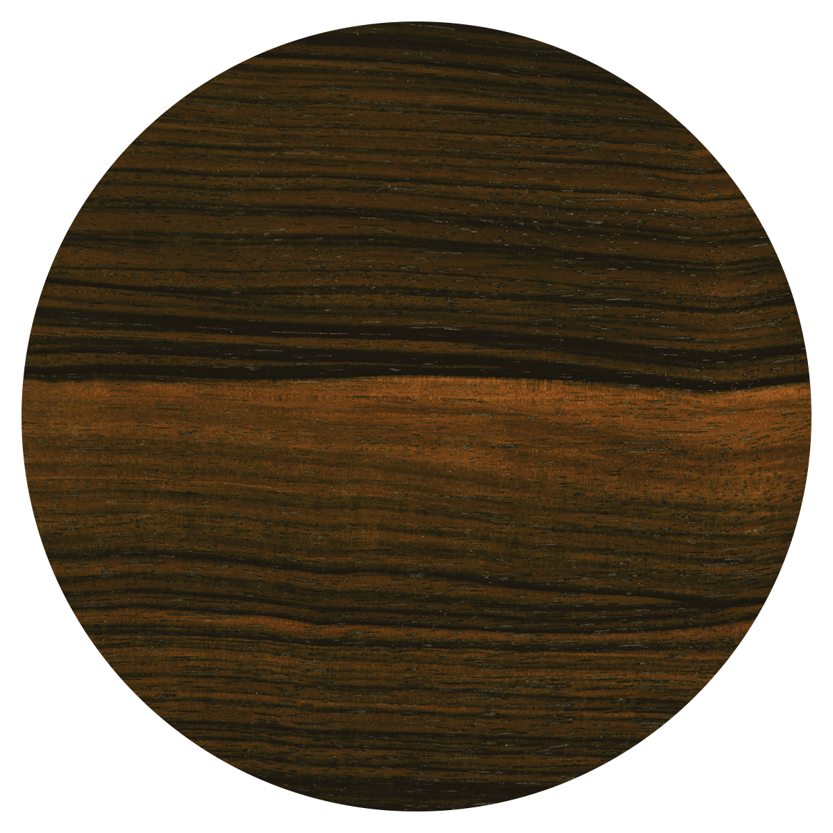 Close-up of a round wooden surface with dark and light brown grain patterns.
