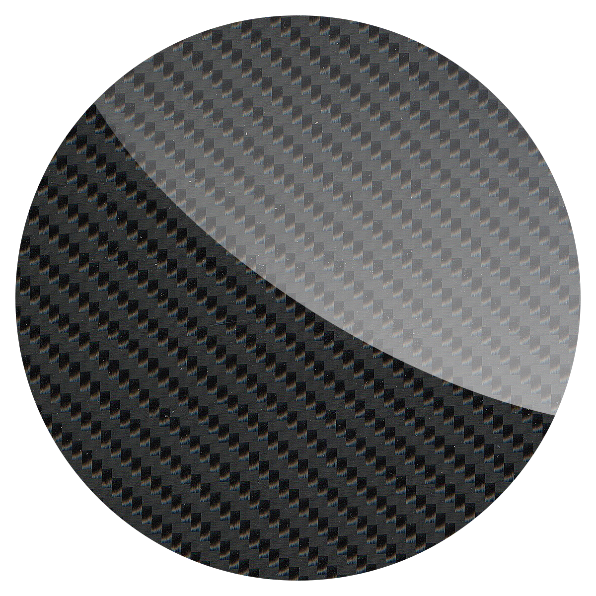 Close-up view of a circular object with a carbon fiber textured surface, displaying a checkerboard pattern in black and gray.