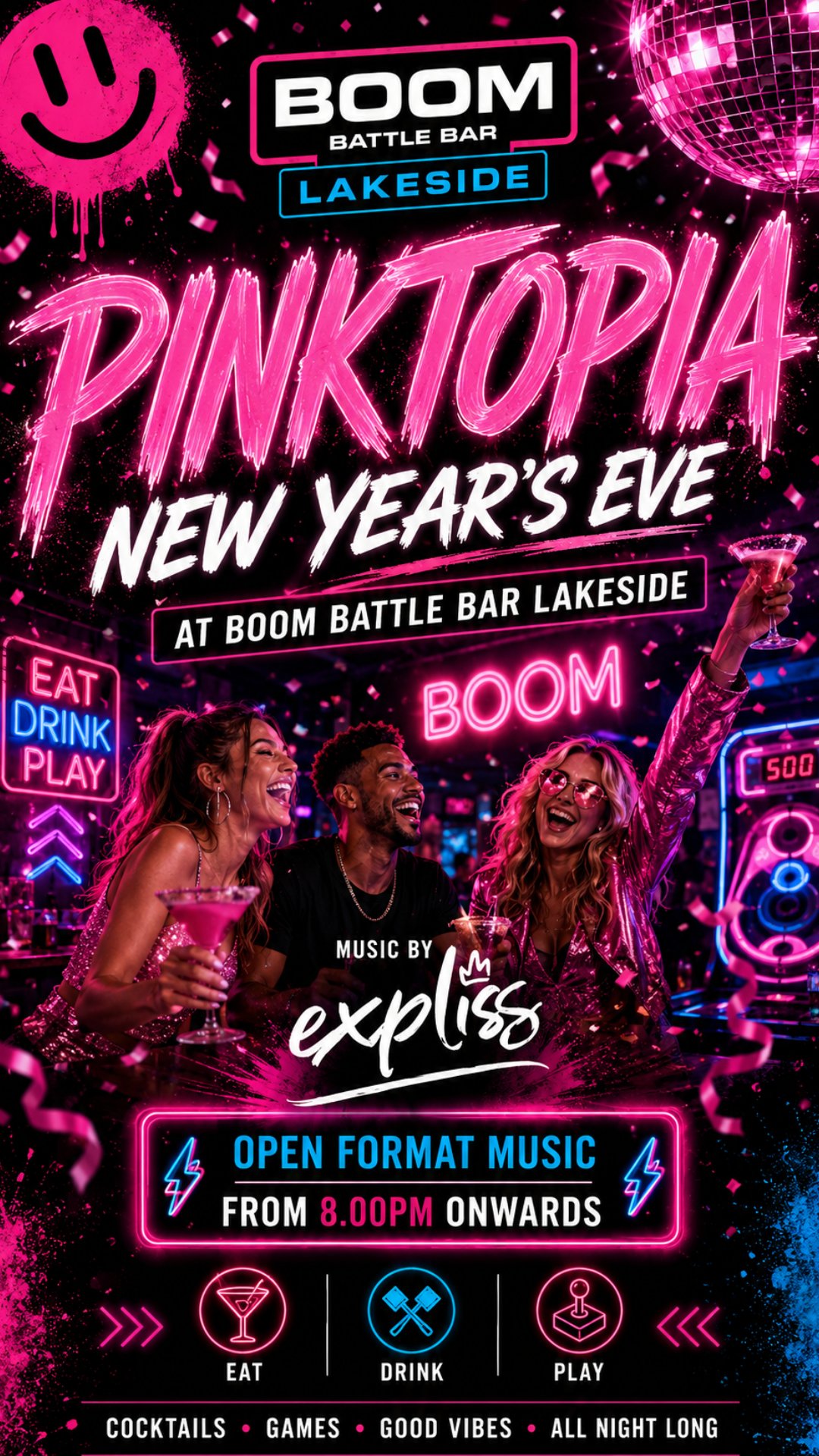 PINKTOPIA @ BOOM BATTLE BAR LAKESIDE NYE