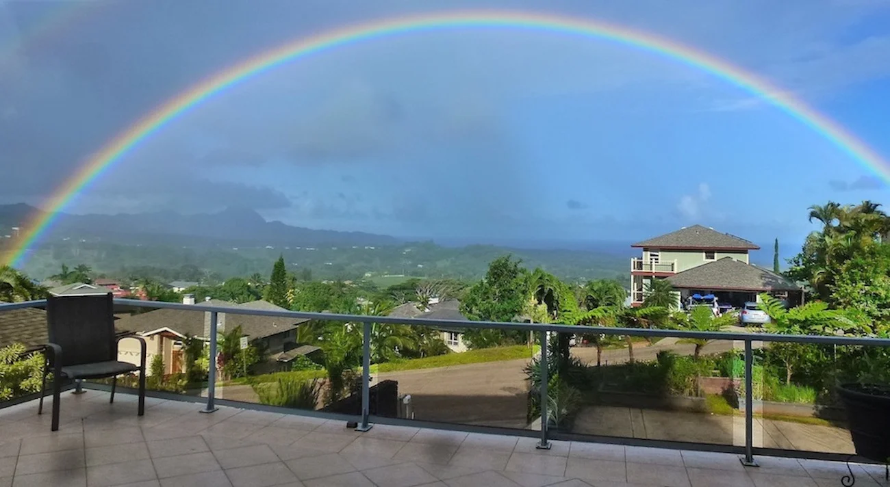 The view from the deck. Rainbows are a near daily occurrence here, but full rainbows are still special.