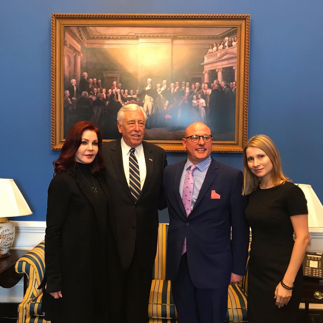 Left: Priscilla Presley, U.S. House Democrat Leader Steny Hoyer, Marty Irby, and Holly Gann