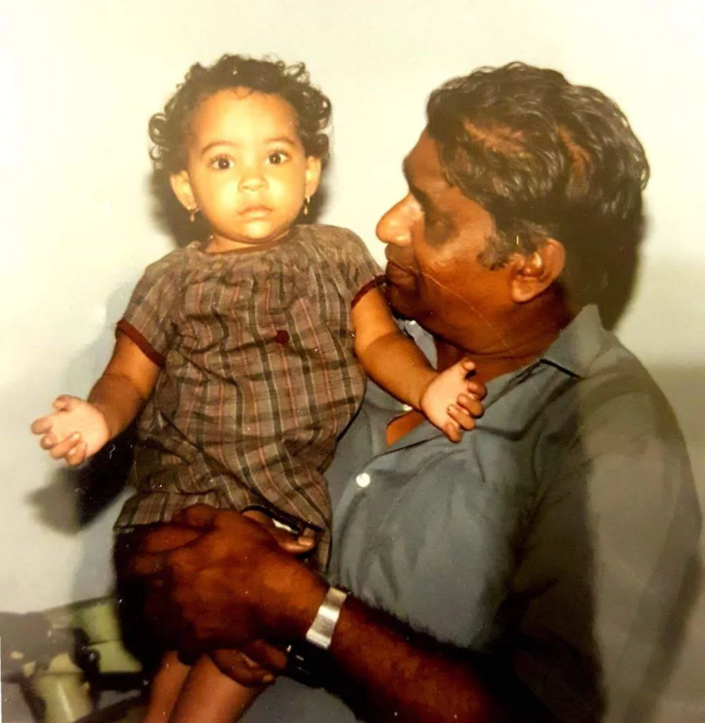 Tatayya and me (in a dress my mother made for me from his shirt).
