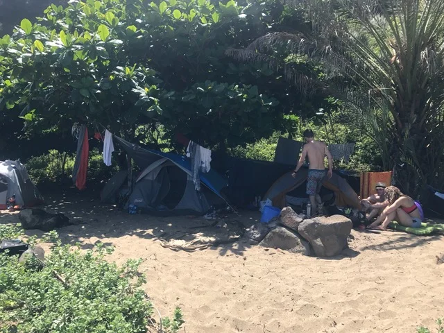 Campsite of American tourists in Kauai
