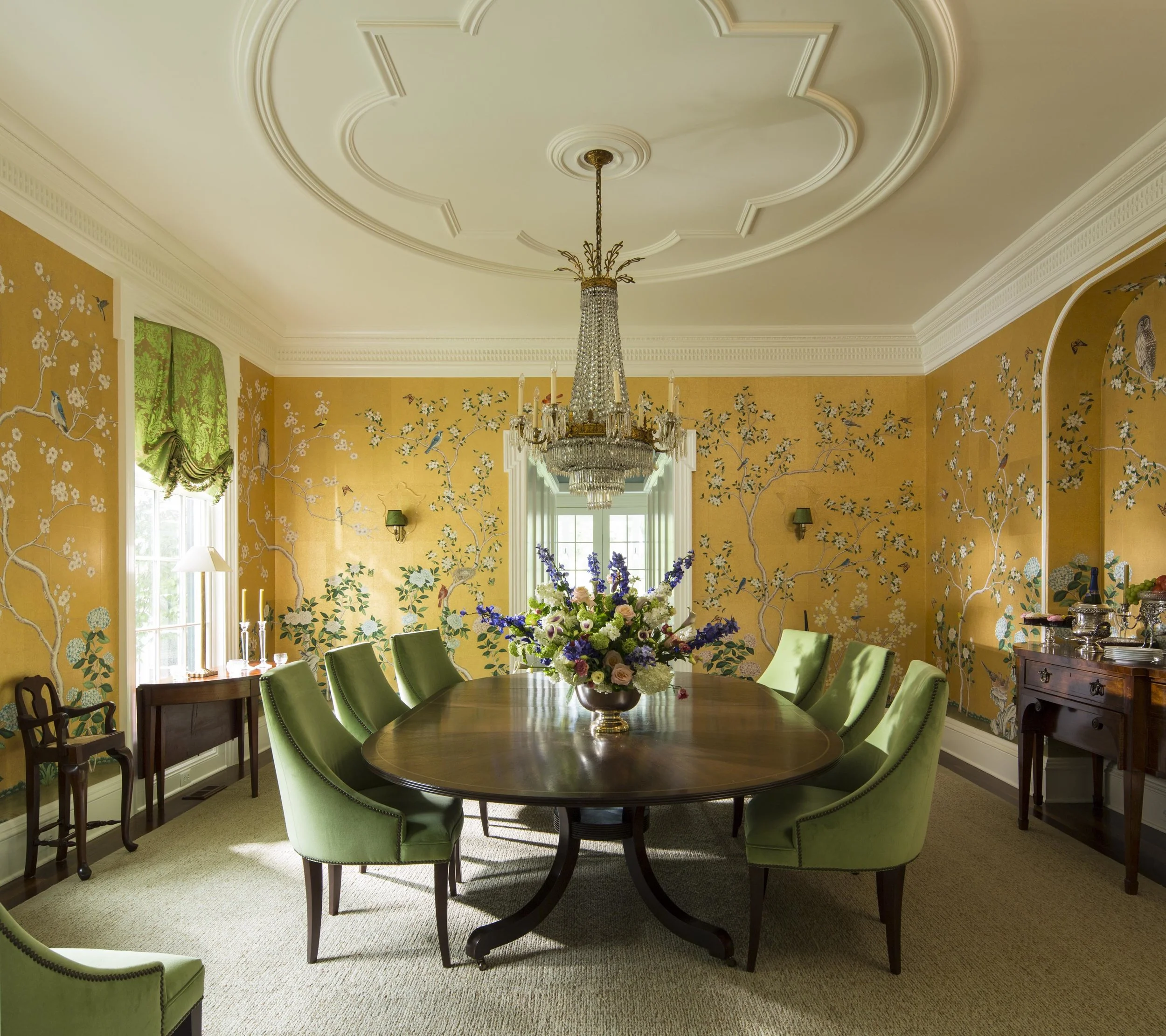 Dining Room with Bold Scenic Wallpaper