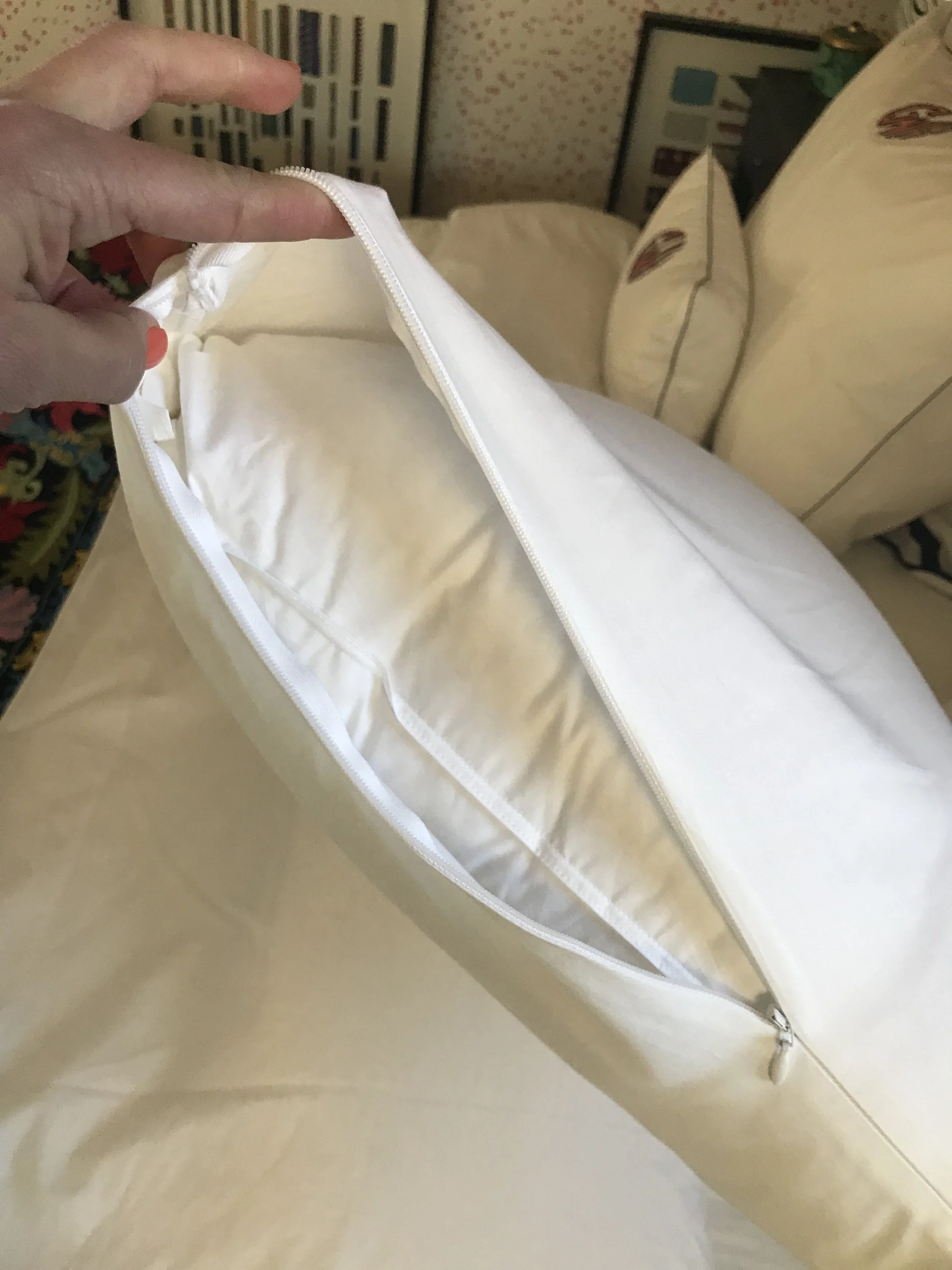 Matouk Pillow Protector can be special ordered at the SCW Showroom