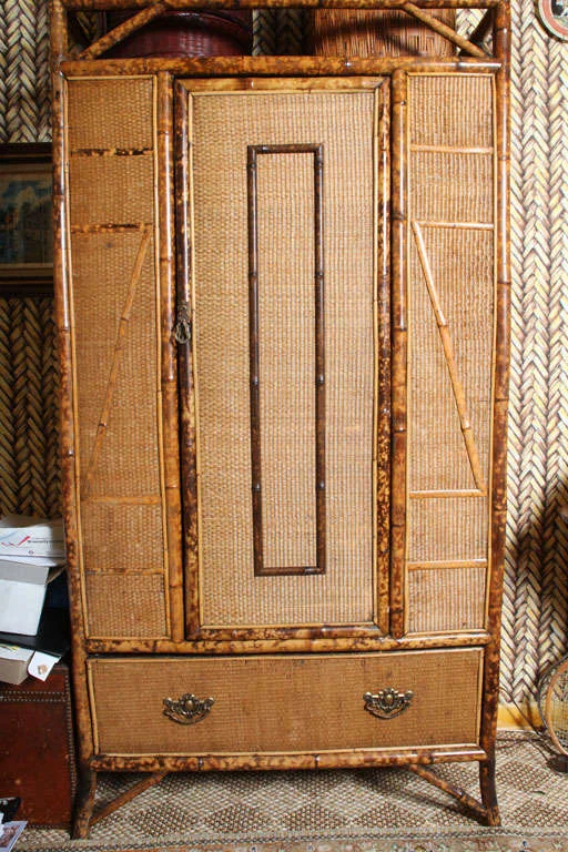 1stDibs - 20th Century English Bamboo Armoire with Rattan