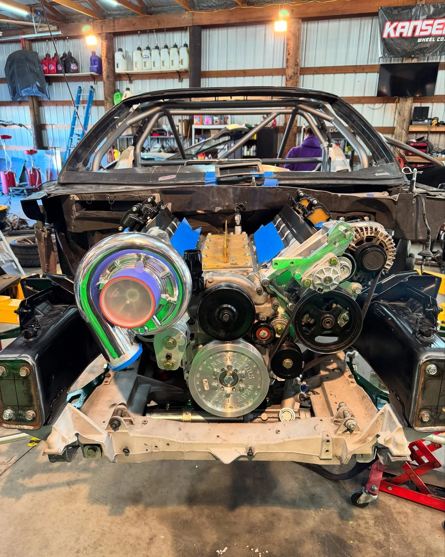 Swipe &mdash;&mdash;&gt; to see the progress on the @darkartsperformance c6 build! Got the @smedingperformance 427 installed mated to the @gforcetransmissions , the @aacorvettesuperchargers kit mocked up, the @fdfraceshop pro front and rear kit insta
