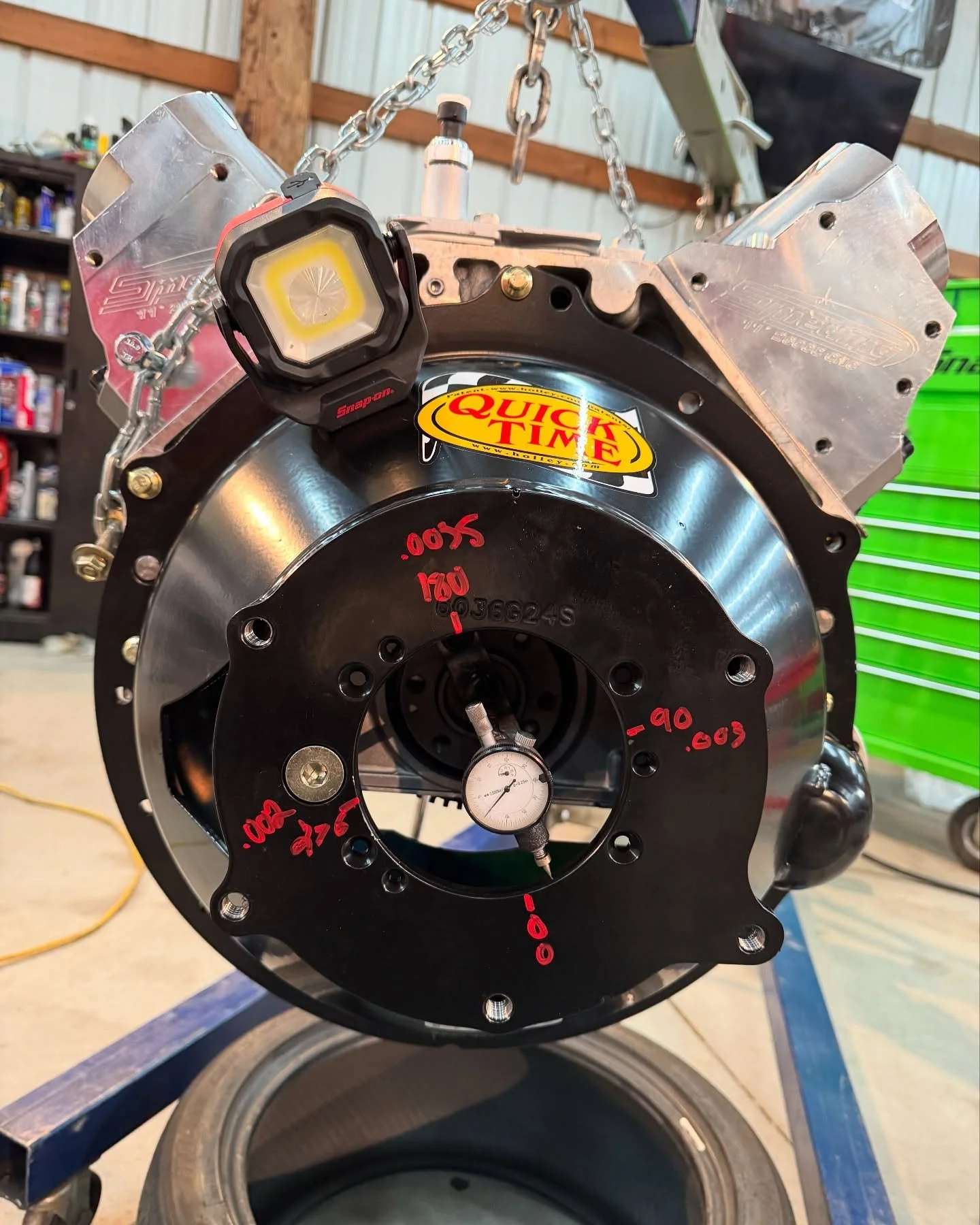 Gettin this @quicktimebellhousings all lined up to hook up the @gforcetransmissions next week! Lowers going to be running though an @advancedclutch twin disk and as always a @tiltoneng slave!