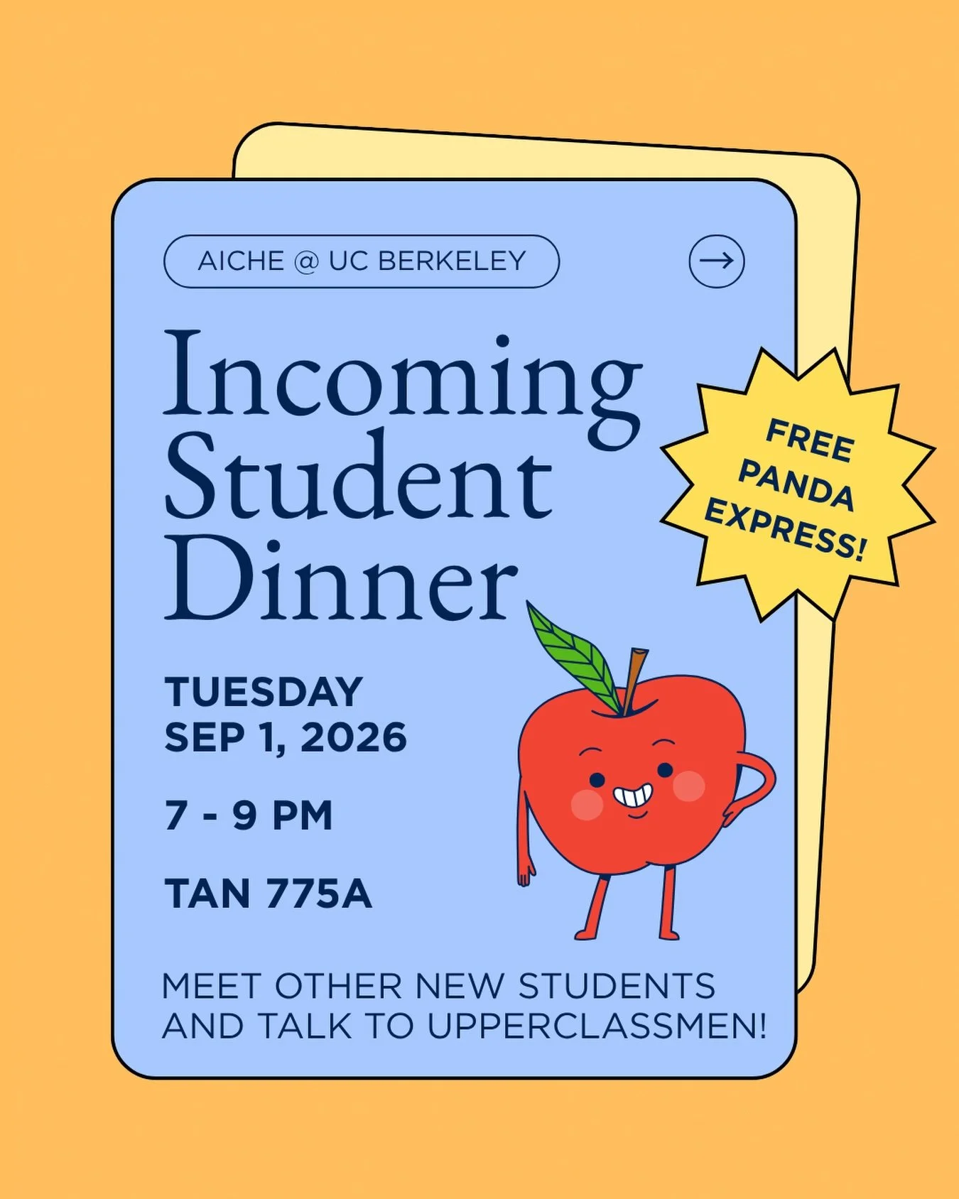 We are hosting an Incoming Student Dinner on Tuesday 9/1, from 7-9pm! Join us for food (Panda Express), board games, vibes, talking to upperclassmen and grad students, and meeting other students new to Berkeley/COC! 

Email Sharada Kittur (skittur@be