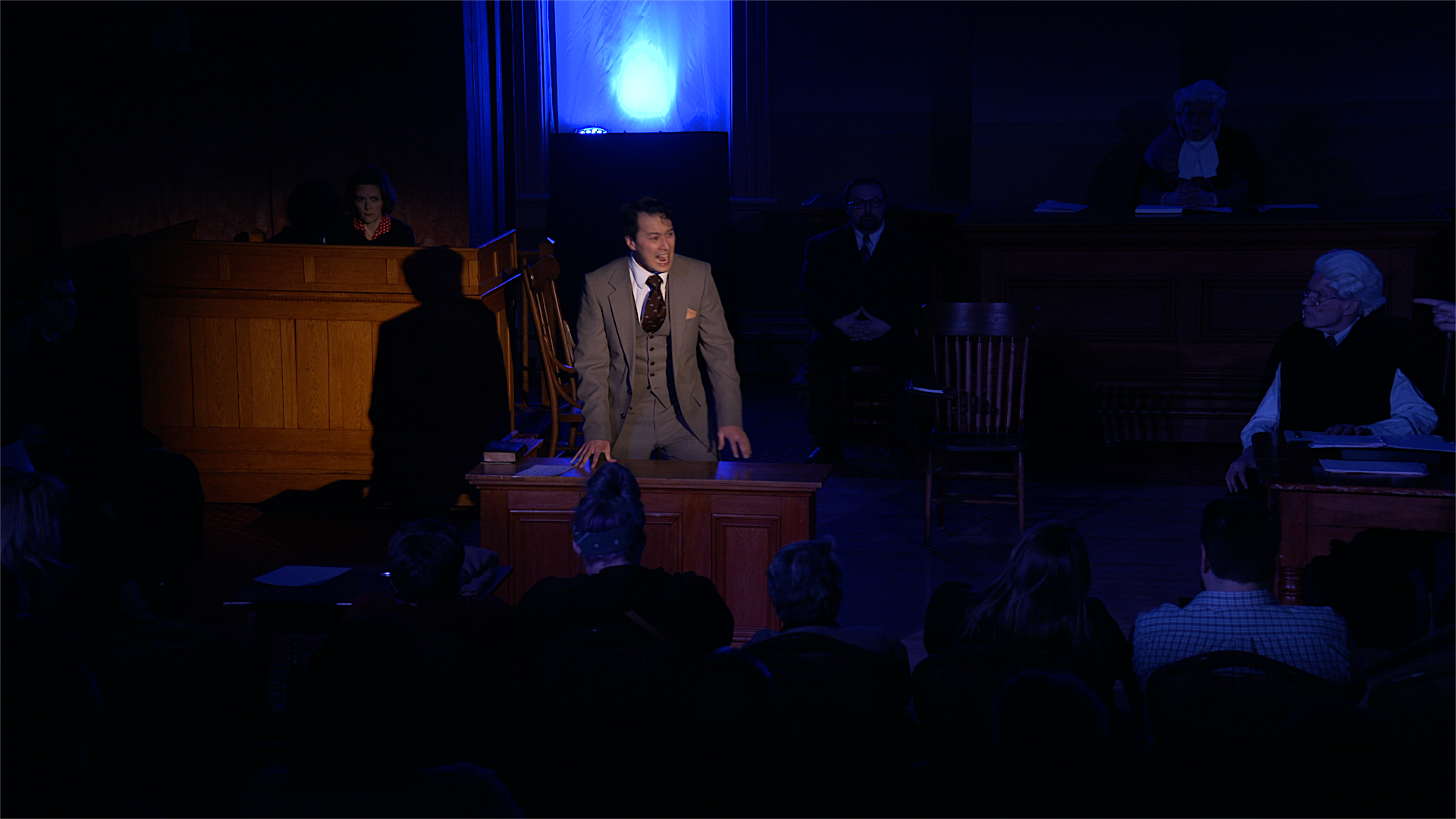 Alex Galick’s Leonard Vole denies the allegations against him for the murder of Emily French in Agatha Christie’s “The Witness for the Prosecution”.