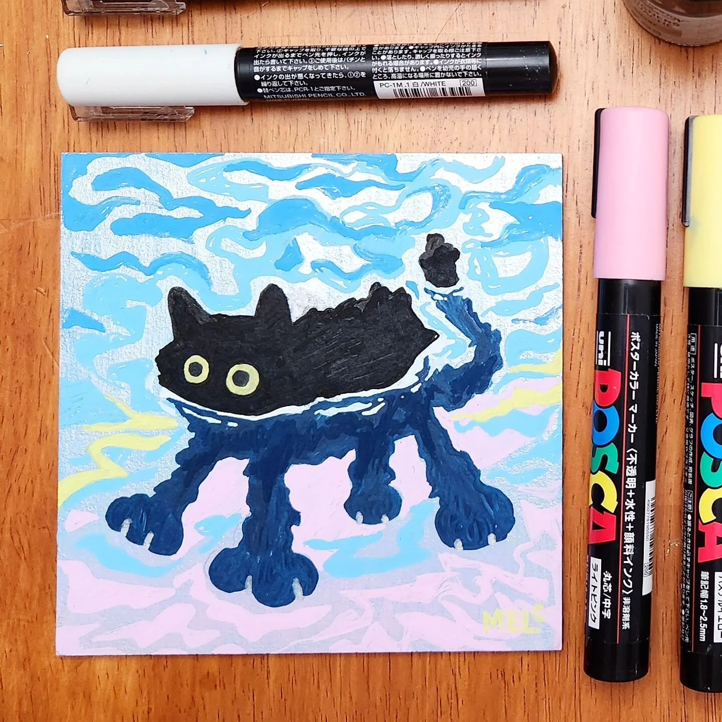 "It's Not Too Bad"
Gouache &amp; Posca 5x5

Painted this for the @giantrobotstore Neko show 2024 from Feb 10th to Feb 25th. Based on the water biscuit cat photo I couldn't get out of my head for a while now. Looking forward to seeing the ot