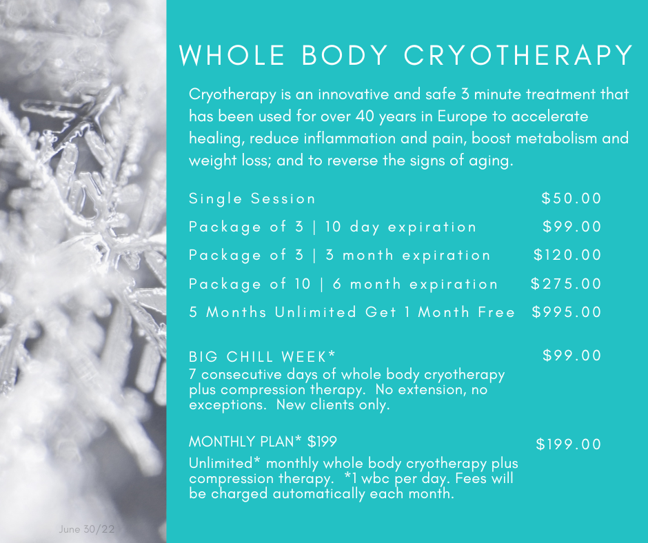 Cryotherapy Pricing — Chilled Cryospa