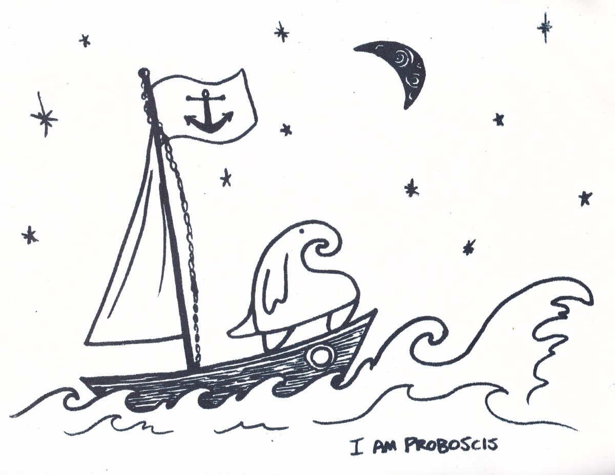 Ms. Proboscis on a boat