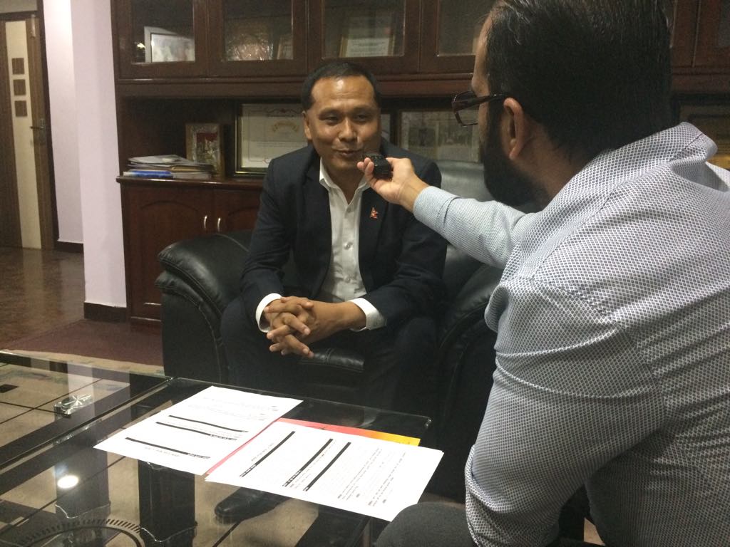 Mr Kul Man Ghising being interviewed by Another Option consultant Prabodh Acharya