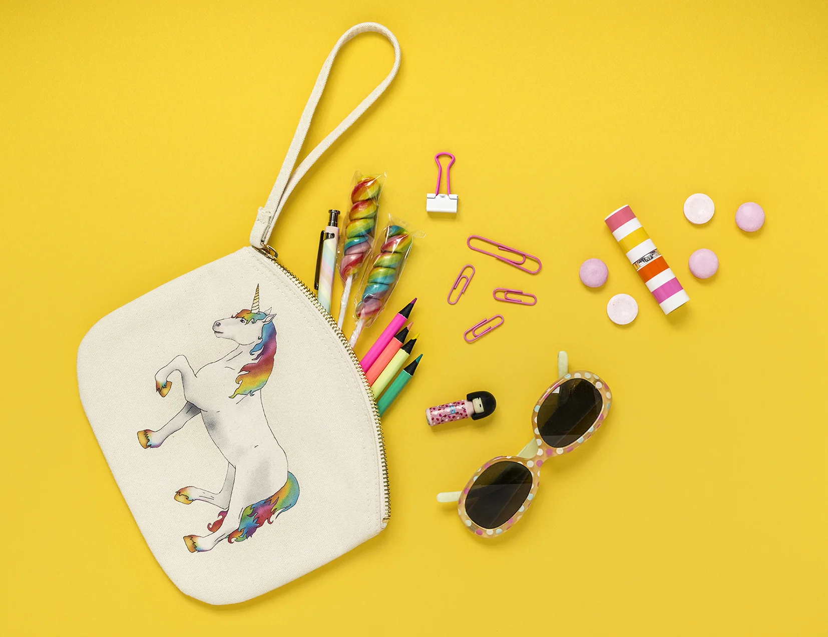 Ceridwen’s unicorn canvas wristlet