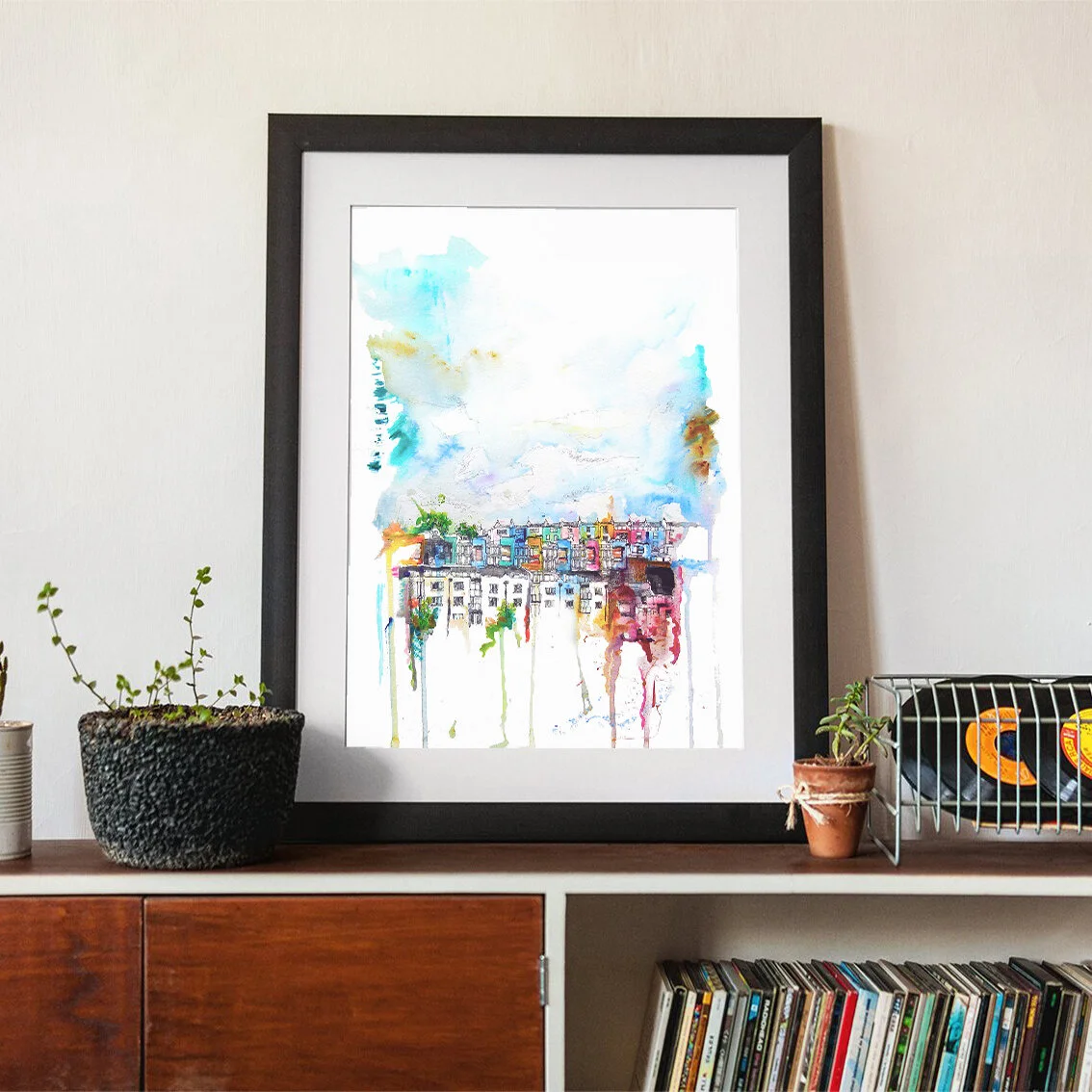 Colourful framed city print by Christopher David Jones