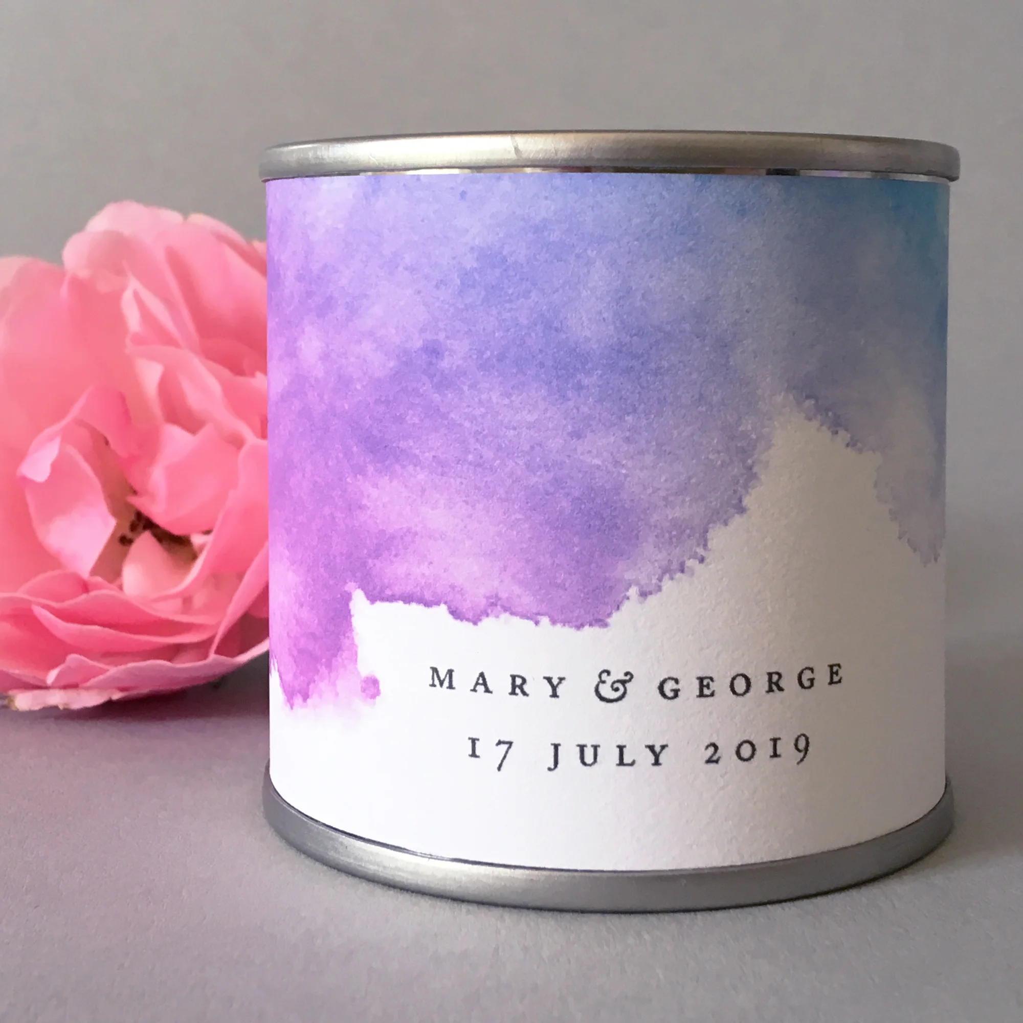 Personalised Watercolour Soy Wax Candle Pink and Blue