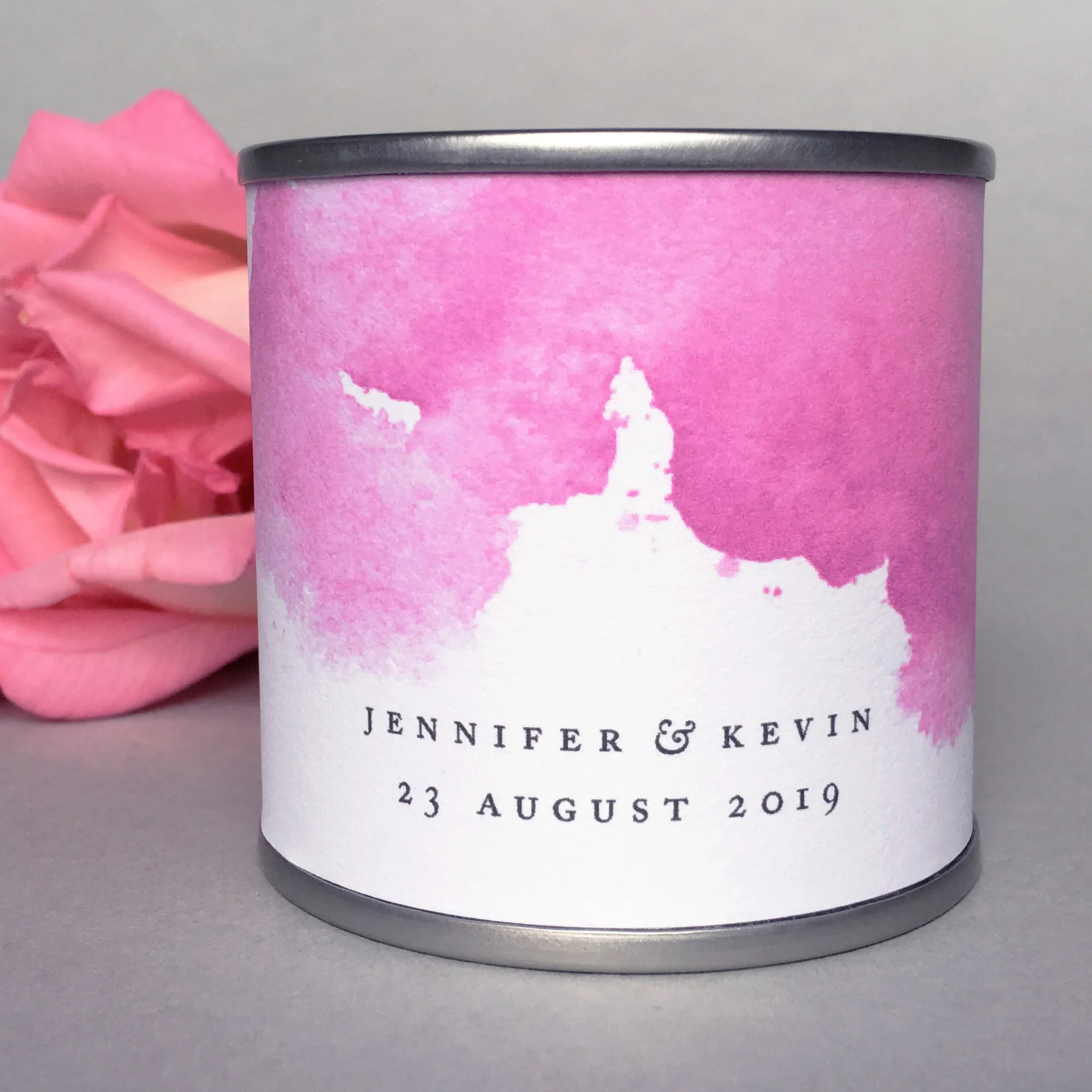 Personalised watercolour soy wax candle – pink
