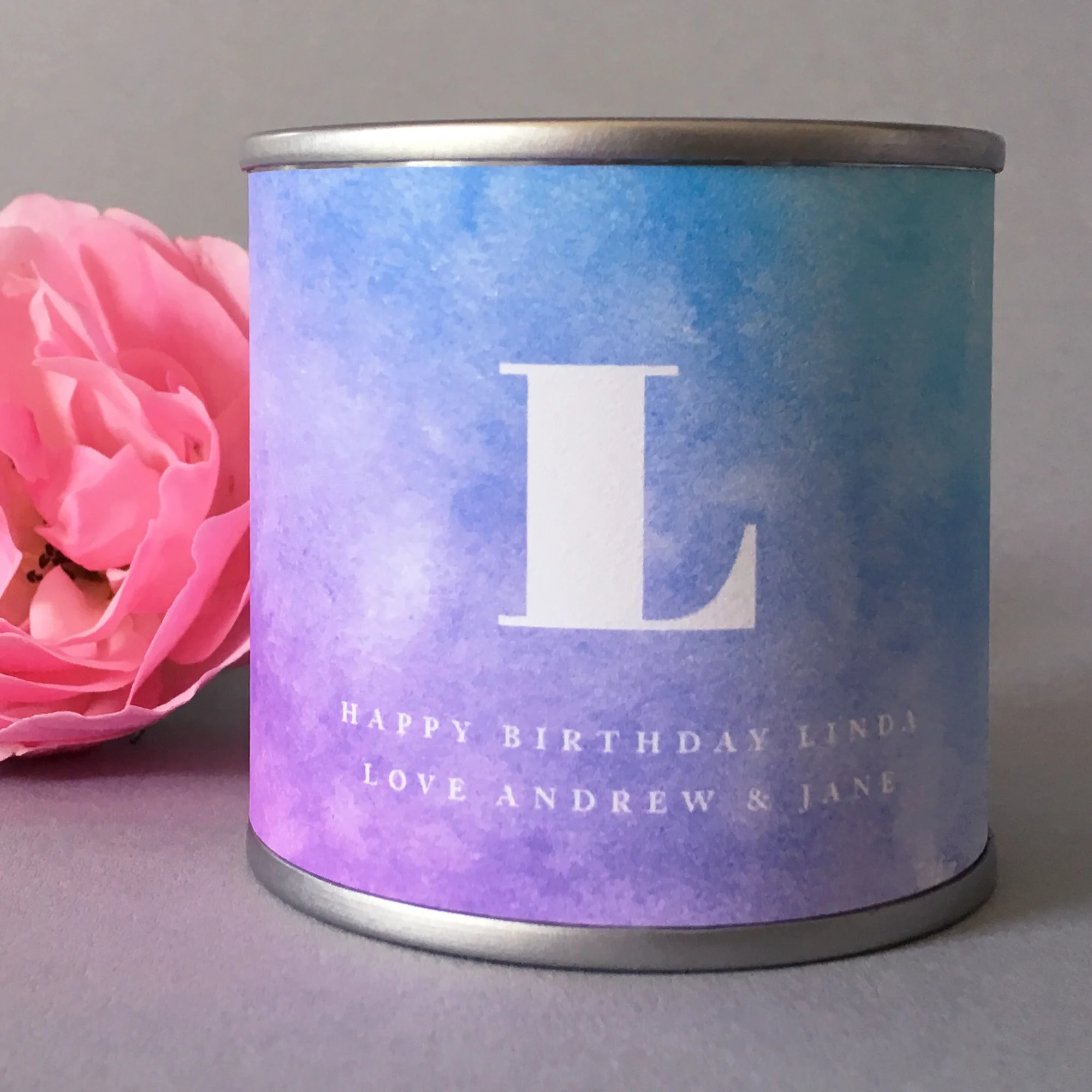 Letter Watercolour Scented Soy Wax Candle – Pink & Blue