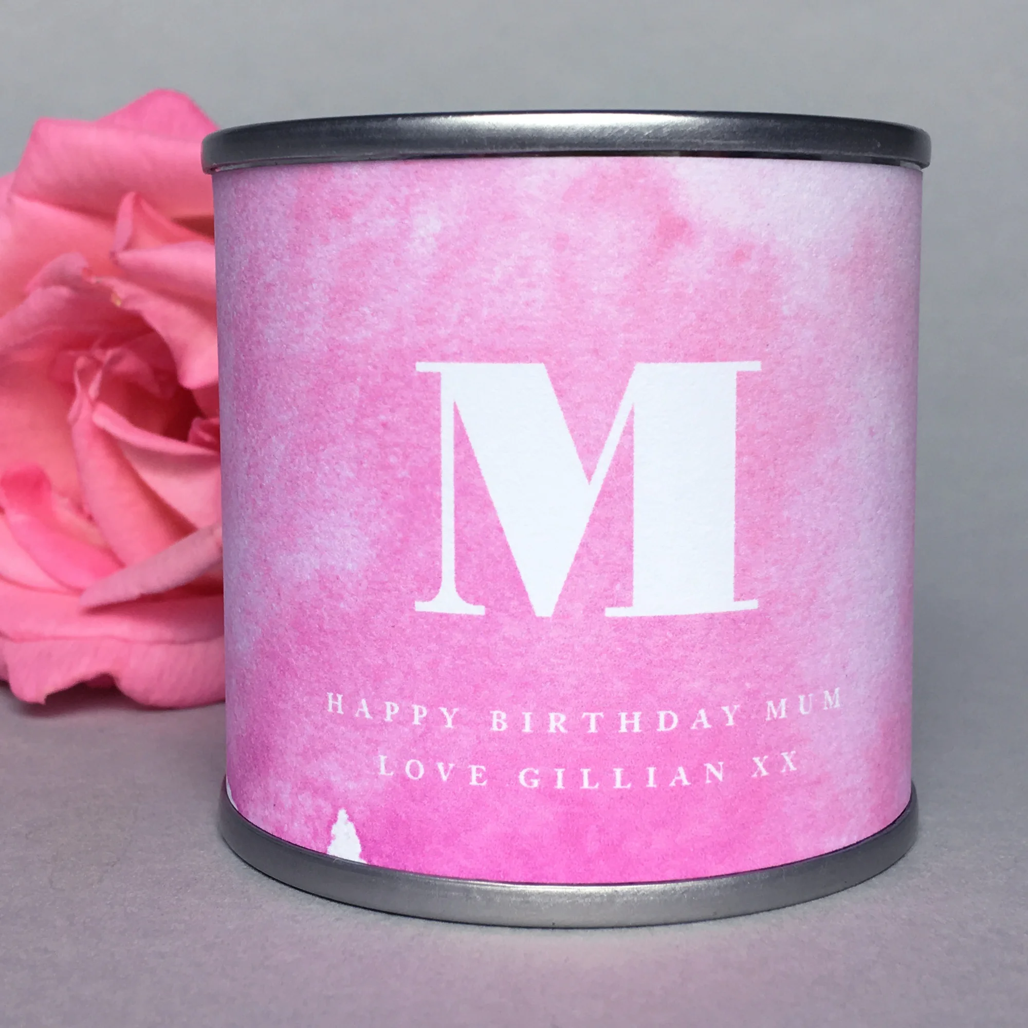 Letter Watercolour Scented Soy Wax Candle – Pink