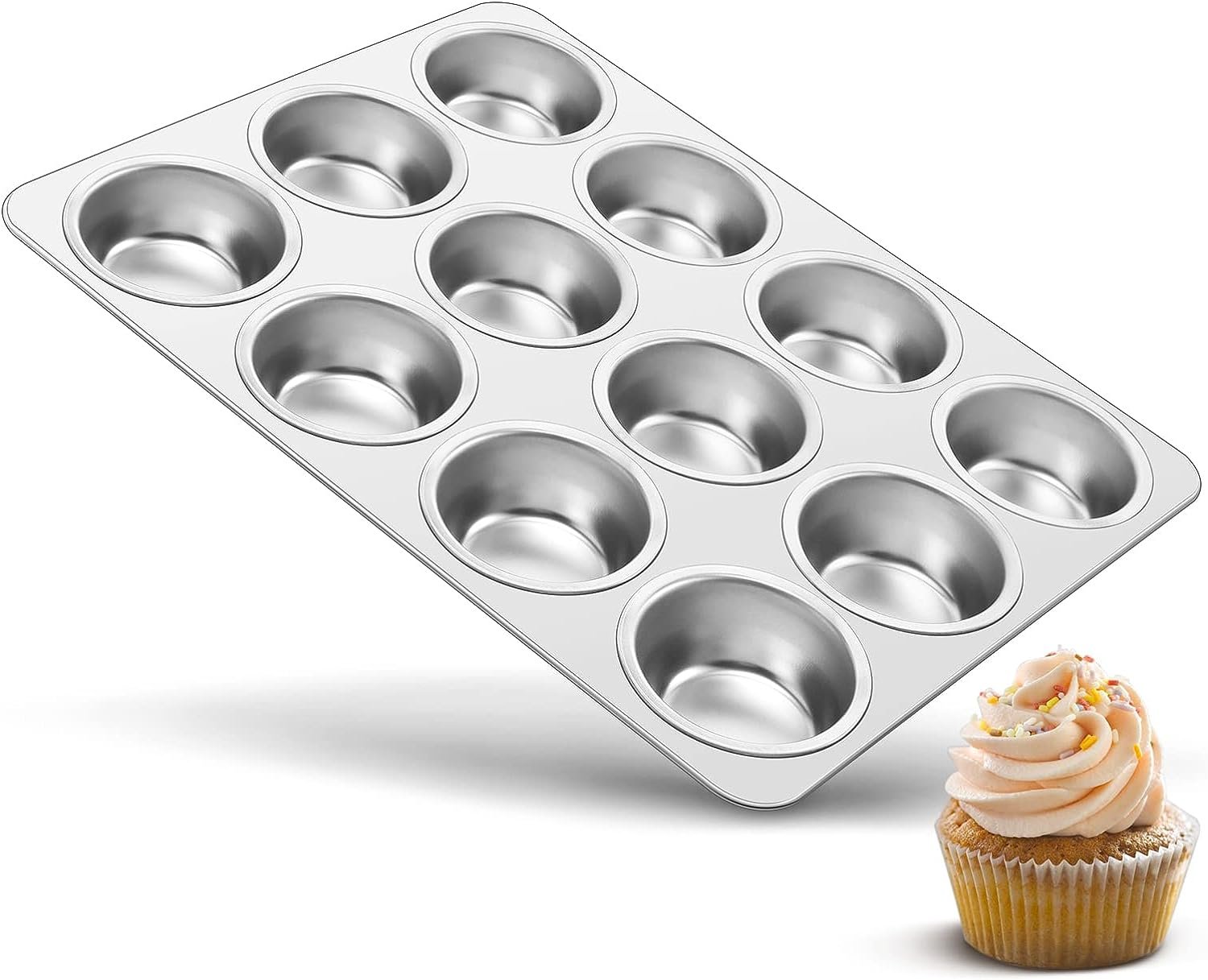 Muffin Pan Set of 2 Stainless Steel Cupcake Tin Pans with 12