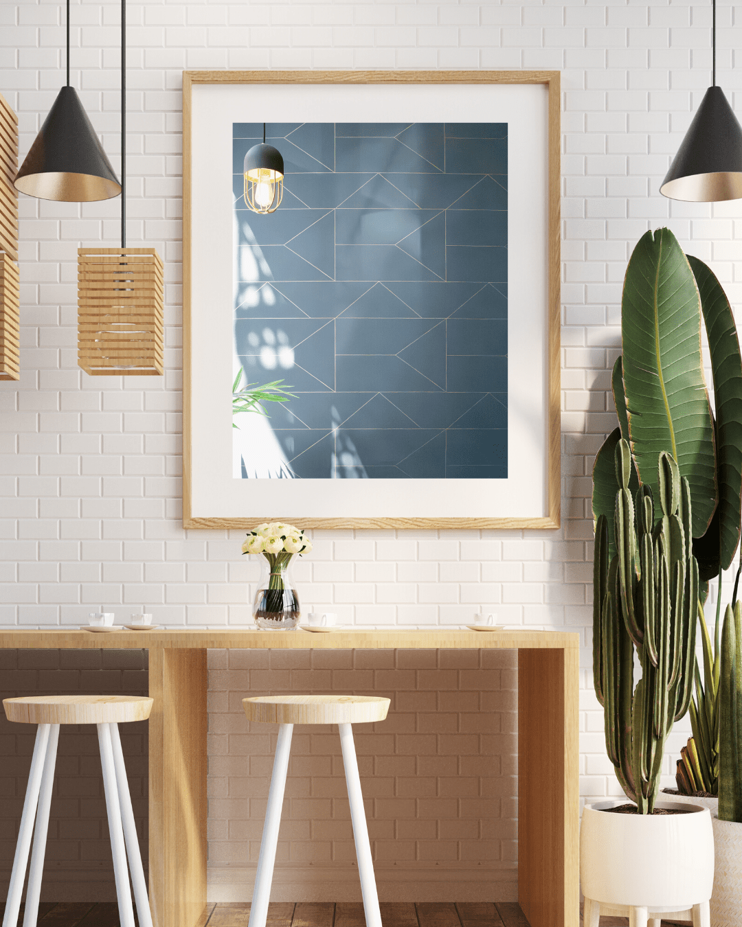 Bluestone Lane Cafe Blue Tile Wall Art Print — Stripes & Willows