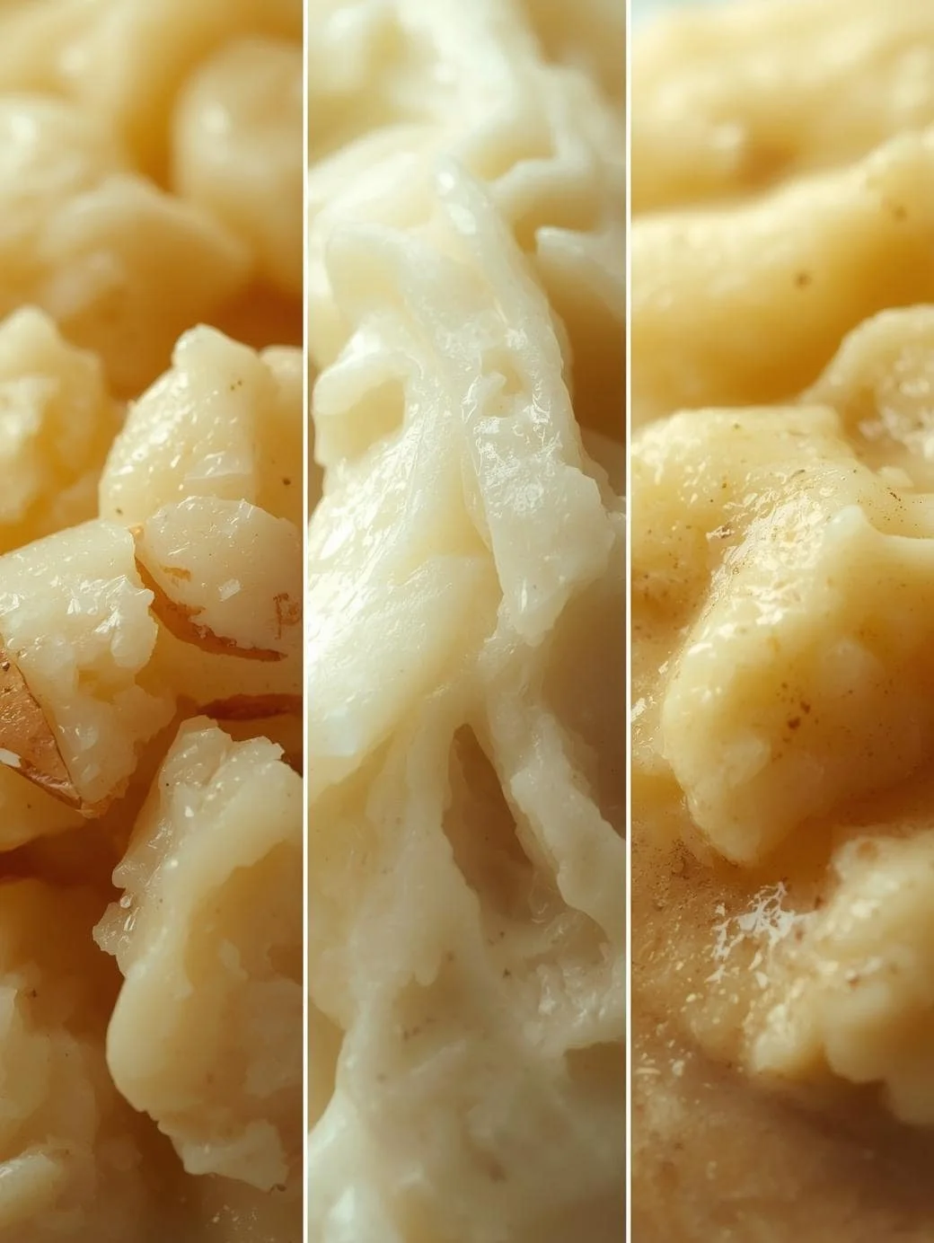 Macro shot of puree vs mashed vs creamed