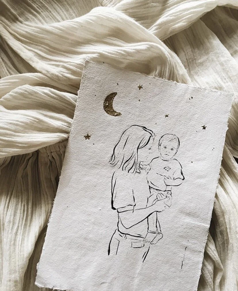 Illustratie portret tekening gezin familie katoenpapier