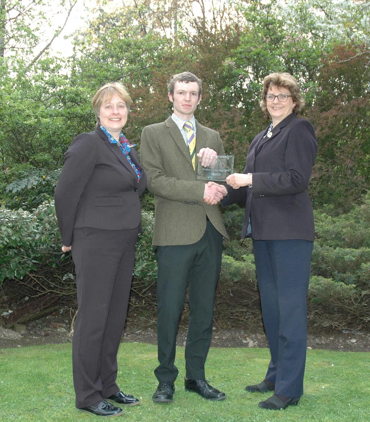 FE College Challenge winner, Charlie Smith with Sally Horrell and course tutor, Linda Lloyd